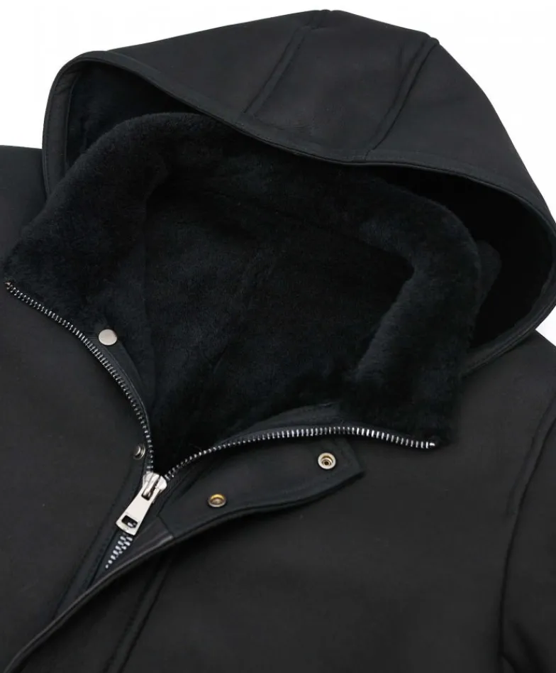 Uomo D'Arienzo Thomas - Cappotto Montone Shearling nero con cappuccio staccabile
