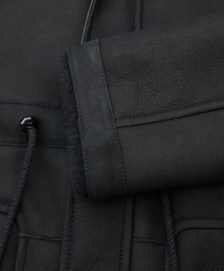 Uomo D'Arienzo Thomas - Cappotto Montone Shearling nero con cappuccio staccabile