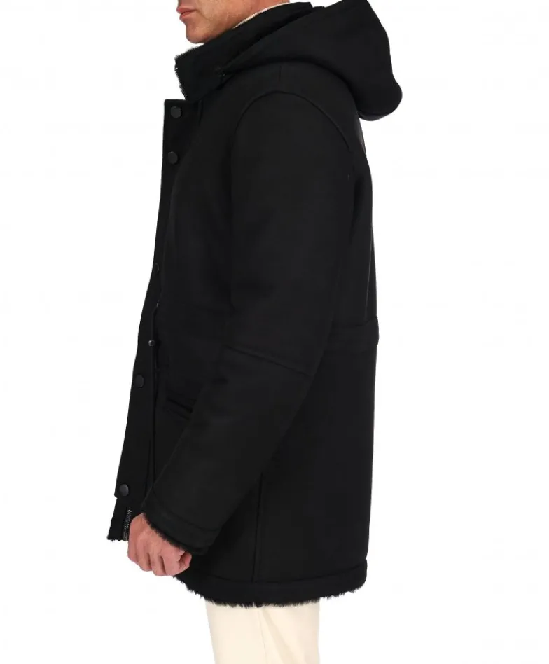 Uomo D'Arienzo Thomas - Cappotto Montone Shearling nero con cappuccio staccabile