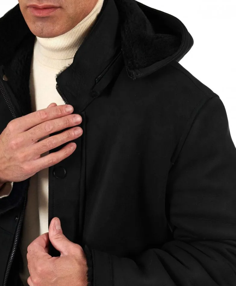 Uomo D'Arienzo Thomas - Cappotto Montone Shearling nero con cappuccio staccabile