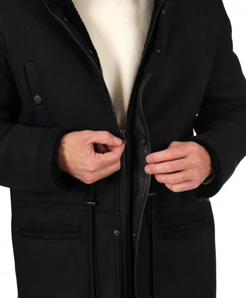 Uomo D'Arienzo Thomas - Cappotto Montone Shearling nero con cappuccio staccabile