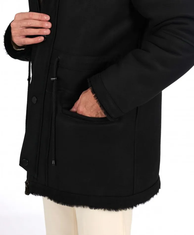 Uomo D'Arienzo Thomas - Cappotto Montone Shearling nero con cappuccio staccabile