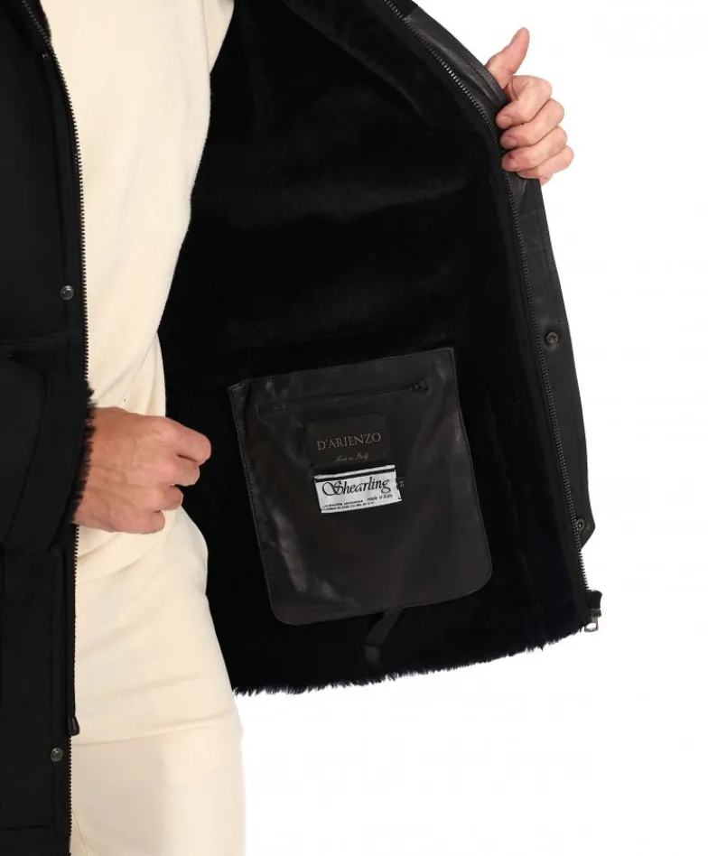 Uomo D'Arienzo Thomas - Cappotto Montone Shearling nero con cappuccio staccabile
