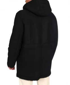 Uomo D'Arienzo Thomas - Cappotto Montone Shearling nero con cappuccio staccabile