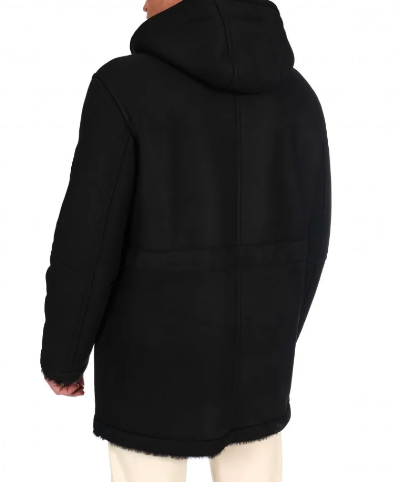 Uomo D'Arienzo Thomas - Cappotto Montone Shearling nero con cappuccio staccabile
