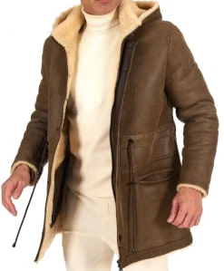 Uomo D'Arienzo Thomas - Cappotto Montone Shearling color fango con cappuccio staccabile