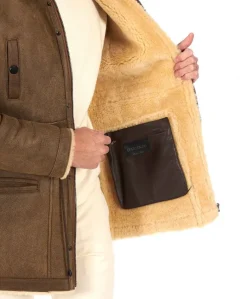 Uomo D'Arienzo Thomas - Cappotto Montone Shearling color fango con cappuccio staccabile