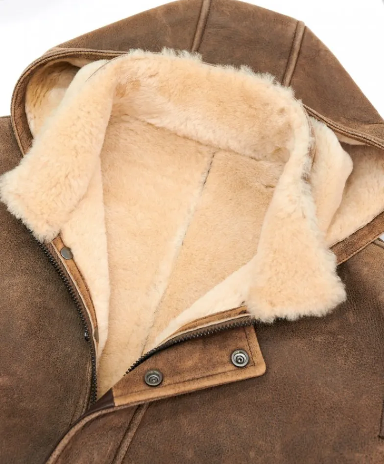 Uomo D'Arienzo Thomas - Cappotto Montone Shearling color fango con cappuccio staccabile