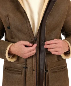 Uomo D'Arienzo Thomas - Cappotto Montone Shearling color fango con cappuccio staccabile