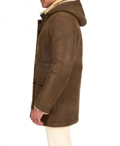 Uomo D'Arienzo Thomas - Cappotto Montone Shearling color fango con cappuccio staccabile