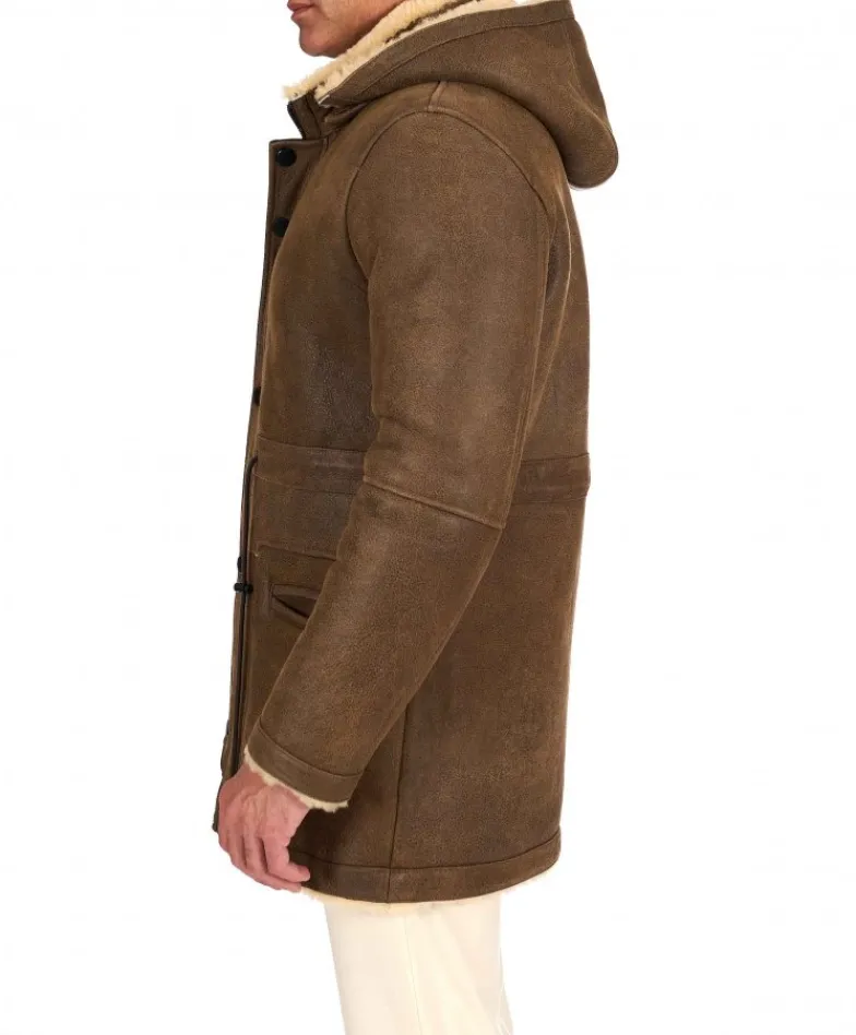 Uomo D'Arienzo Thomas - Cappotto Montone Shearling color fango con cappuccio staccabile