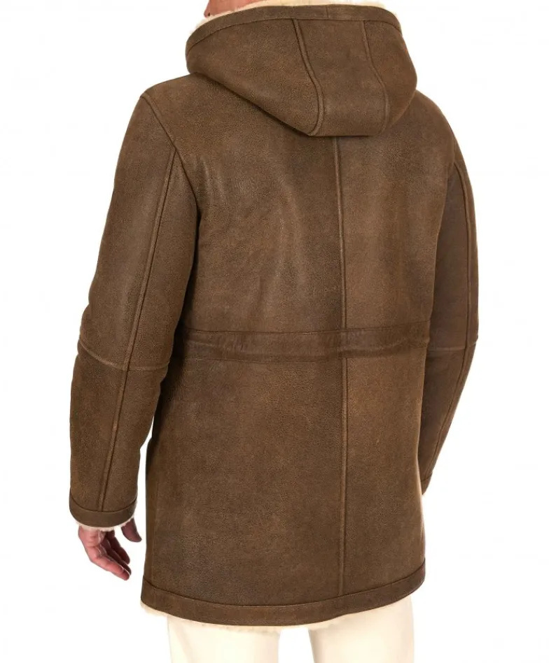 Uomo D'Arienzo Thomas - Cappotto Montone Shearling color fango con cappuccio staccabile