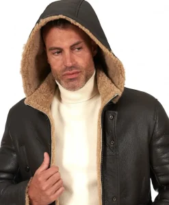 Uomo D'Arienzo Thomas - Cappotto montone shearling testa di moro con cappuccio staccabile
