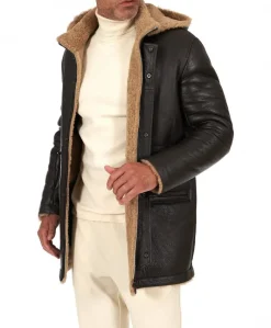 Uomo D'Arienzo Thomas - Cappotto montone shearling testa di moro con cappuccio staccabile
