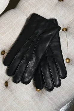 Uomo D'Arienzo Thor - Guanti in pelle nera da uomo cuciture in rilievo