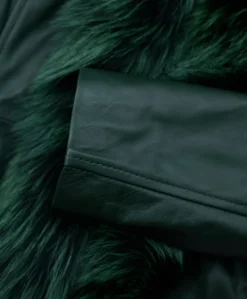 Donna D'Arienzo Tina - Cappotto in pelle naturale verde con cappuccio bordato pelliccia