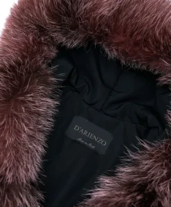 Donna D'Arienzo Tina - Cappotto in pelle scamosciata rosa con cappuccio bordato pelliccia