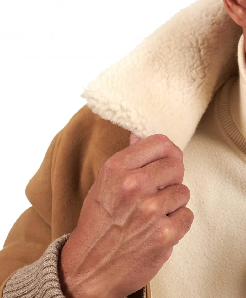 Uomo D'Arienzo Tom - Montone Shearling beige bomber scamosciato collo camicia
