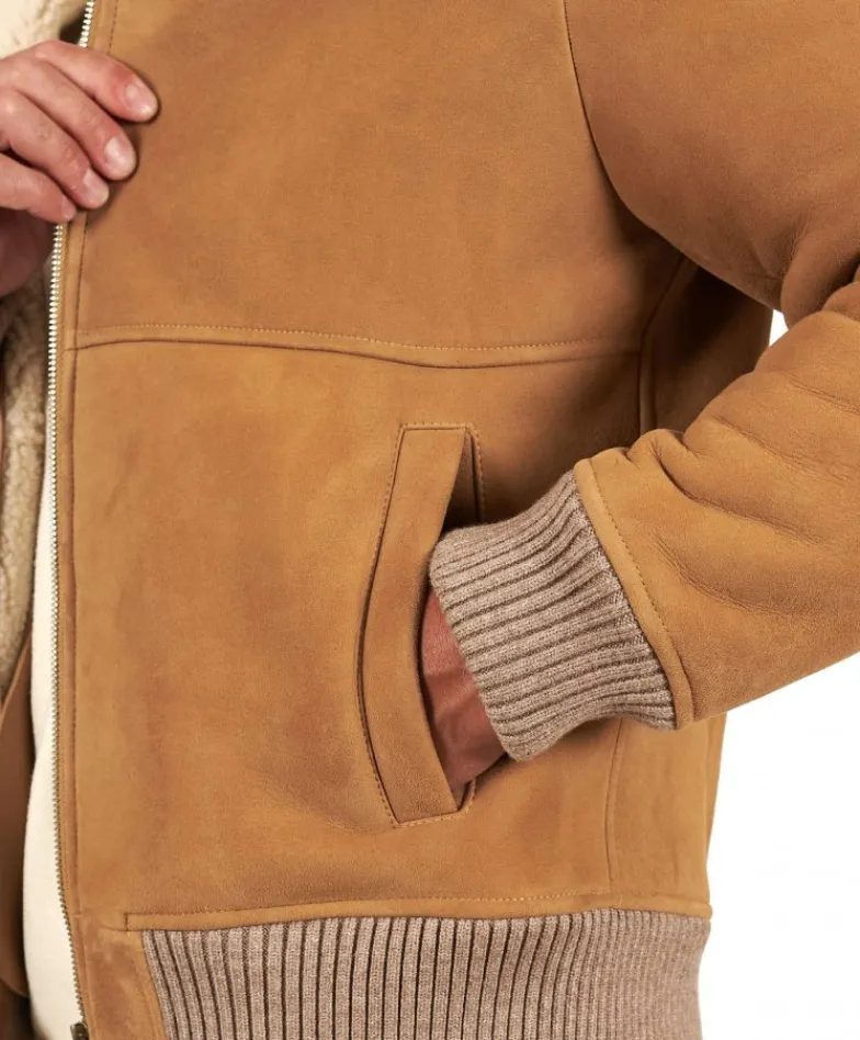Uomo D'Arienzo Tom - Montone Shearling beige bomber scamosciato collo camicia