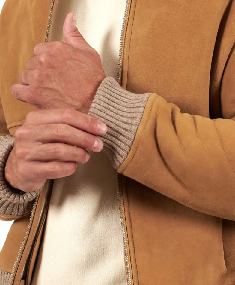 Uomo D'Arienzo Tom - Montone Shearling beige bomber scamosciato collo camicia
