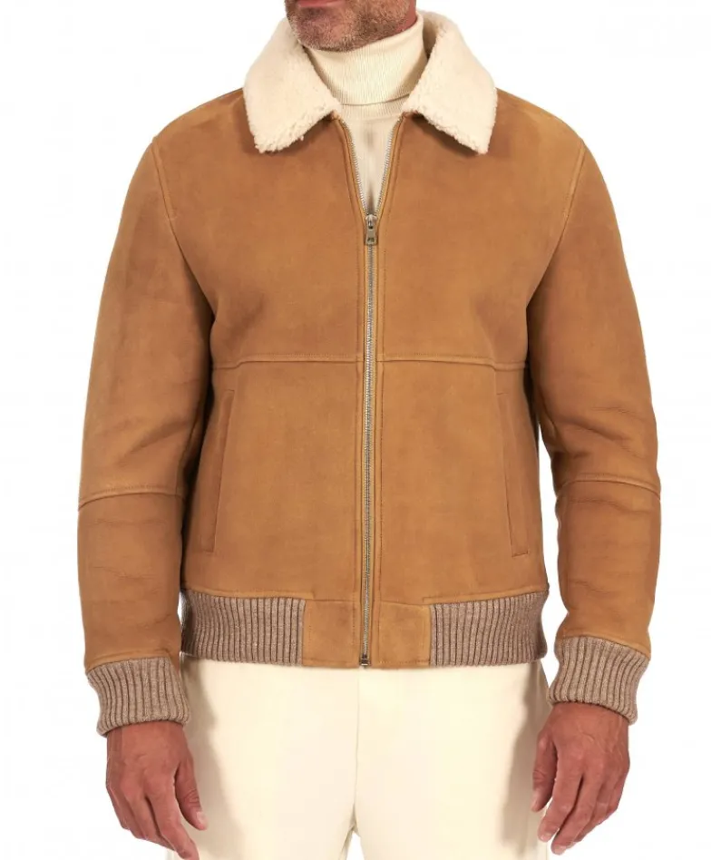 Uomo D'Arienzo Tom - Montone Shearling beige bomber scamosciato collo camicia
