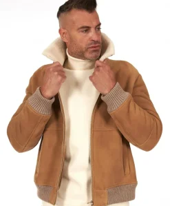 Uomo D'Arienzo Tom - Montone Shearling beige bomber scamosciato collo camicia