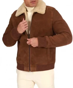 Uomo D'Arienzo Tom - Montone Shearling color cuoio bomber scamosciato collo camicia