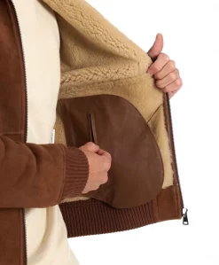 Uomo D'Arienzo Tom - Montone Shearling color cuoio bomber scamosciato collo camicia
