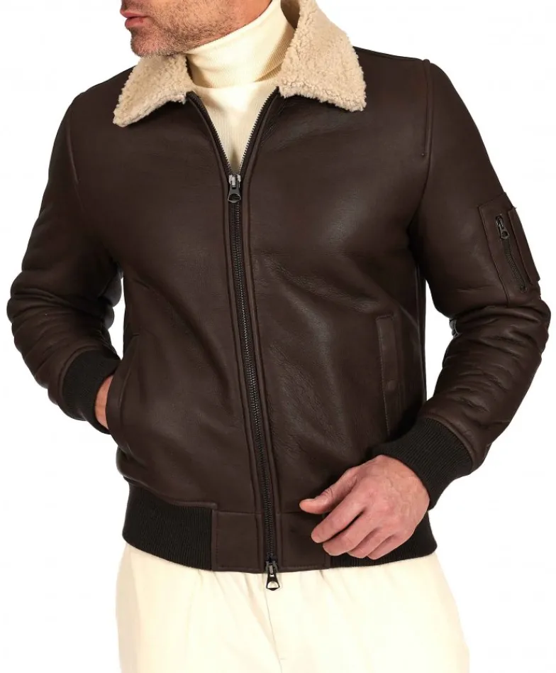 Uomo D'Arienzo Tom - Montone Shearling testa di moro bomber scamosciato collo camicia