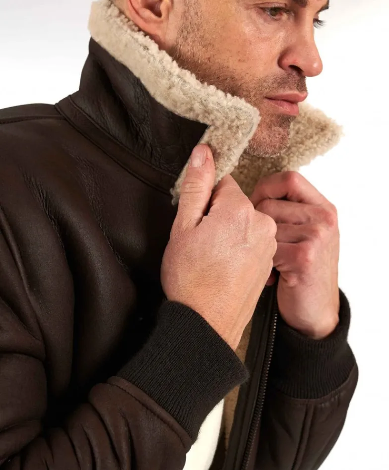Uomo D'Arienzo Tom - Montone Shearling testa di moro bomber scamosciato collo camicia