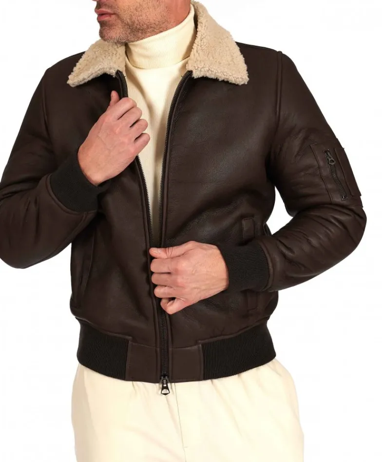 Uomo D'Arienzo Tom - Montone Shearling testa di moro bomber scamosciato collo camicia