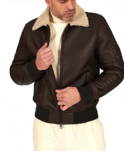 Uomo D'Arienzo Tom - Montone Shearling testa di moro bomber scamosciato collo camicia
