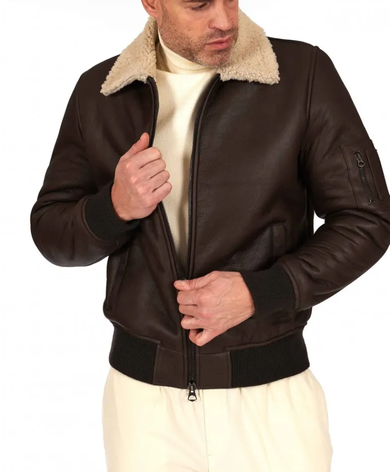 Uomo D'Arienzo Tom - Montone Shearling testa di moro bomber scamosciato collo camicia