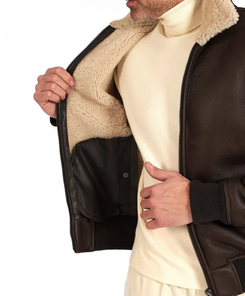Uomo D'Arienzo Tom - Montone Shearling testa di moro bomber scamosciato collo camicia