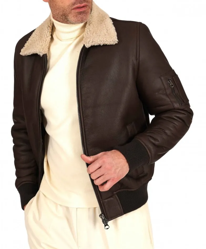 Uomo D'Arienzo Tom - Montone Shearling testa di moro bomber scamosciato collo camicia