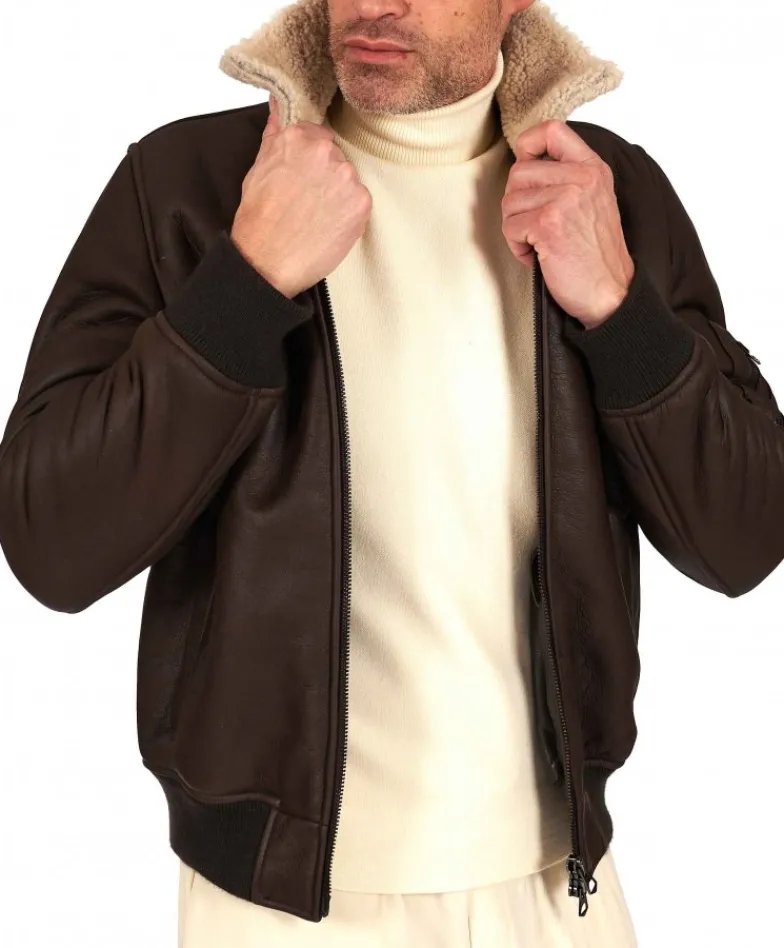 Uomo D'Arienzo Tom - Montone Shearling testa di moro bomber scamosciato collo camicia