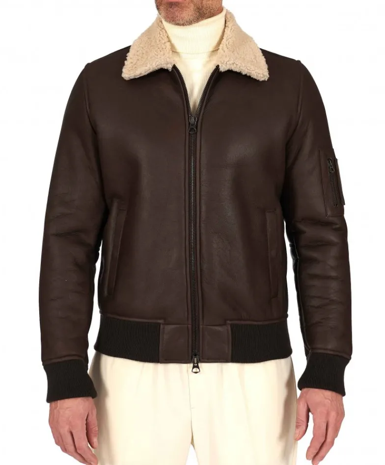 Uomo D'Arienzo Tom - Montone Shearling testa di moro bomber scamosciato collo camicia