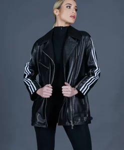 Donna D'Arienzo Topaz - Chiodo oversize in pelle nera lunghezza media