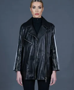 Donna D'Arienzo Topaz - Chiodo oversize in pelle nera lunghezza media