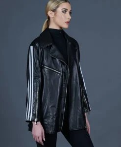 Donna D'Arienzo Topaz - Chiodo oversize in pelle nera lunghezza media