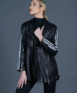 Donna D'Arienzo Topaz - Chiodo oversize in pelle nera lunghezza media