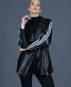 Donna D'Arienzo Topaz - Chiodo oversize in pelle nera lunghezza media