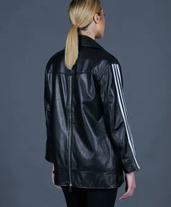 Donna D'Arienzo Topaz - Chiodo oversize in pelle nera lunghezza media