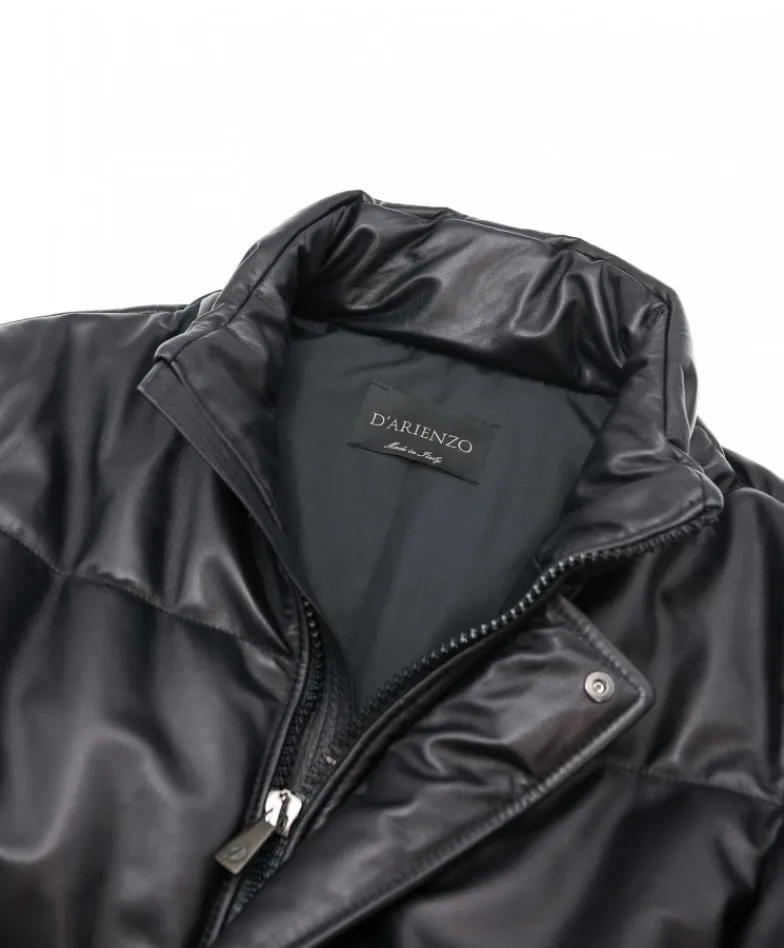 Uomo D'Arienzo Turchese - Piumino lungo in pelle nera uomo versione oversize
