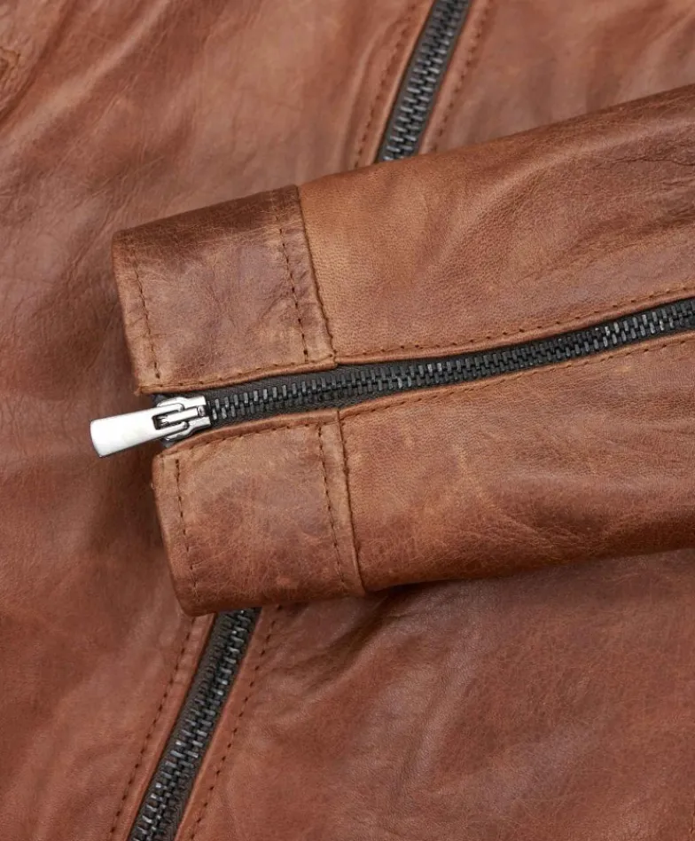 Uomo D'Arienzo U411 - Giacca moto in pelle cuoio biker trapuntato spalle effetto liscio
