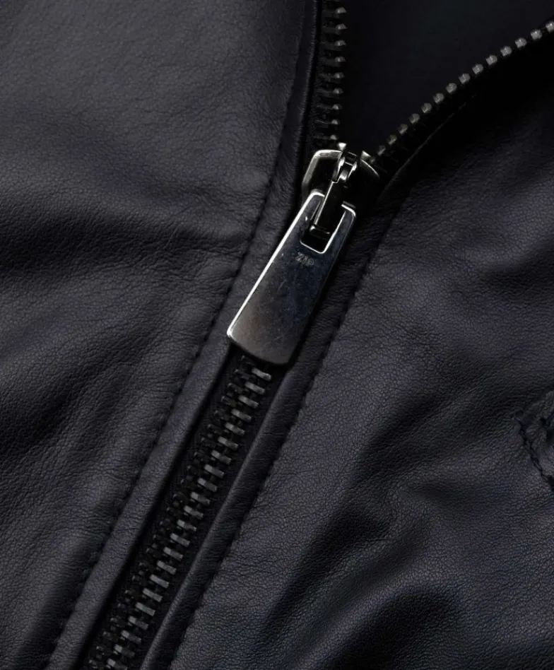 Uomo D'Arienzo U411 - Giacca moto in pelle nera biker trapuntato spalle effetto liscio