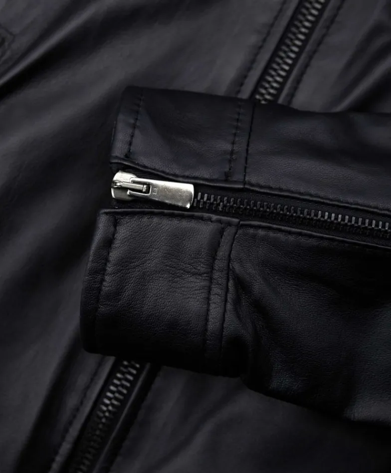 Uomo D'Arienzo U411 - Giacca moto in pelle nera biker trapuntato spalle effetto liscio