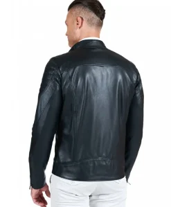 Uomo D'Arienzo U411 - Giacca moto in pelle nera biker trapuntato spalle effetto liscio