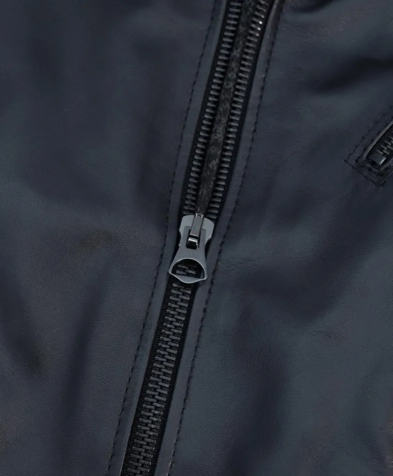Uomo D'Arienzo U411 - Giacca moto in pelle nera biker trapuntato spalle effetto liscio