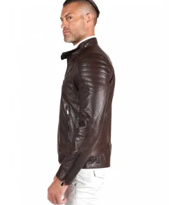 Uomo D'Arienzo U411 - Giacca moto in pelle testa di moro biker trapuntato spalle effetto liscio